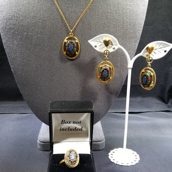 Sarah Coventry Light of the East Jewelry Set, Necklace Earrings Ring, 1970s - Picture 8 of 10